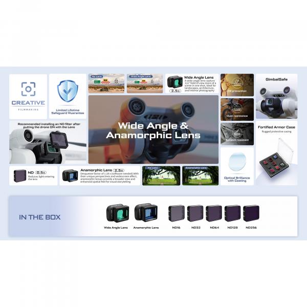 Freewell Gear Wide Angle &amp; Anamorphic Lens Kit mit ND-Filterset für DJI Mini 4 Pro